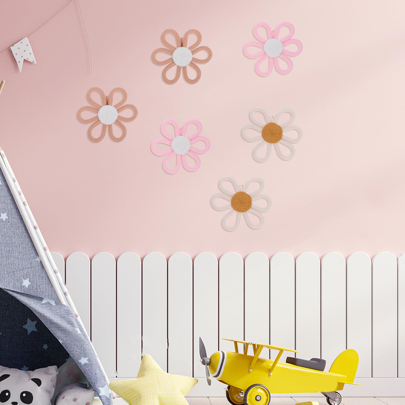 Mikinona 6 Pièces Décor Floral Tissé à Suspendre pour Chambre Décoration Murale Fleurs Artisanales pour Créer une Joyeuse et Accueillante