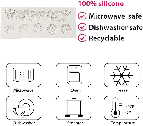 Miniatura 3 de QDMOLDS Moldes de silicona para tartas de alivio barroco, estilo barroco, curlicues, molde de fondant de encaje, moldes de botón vintage para