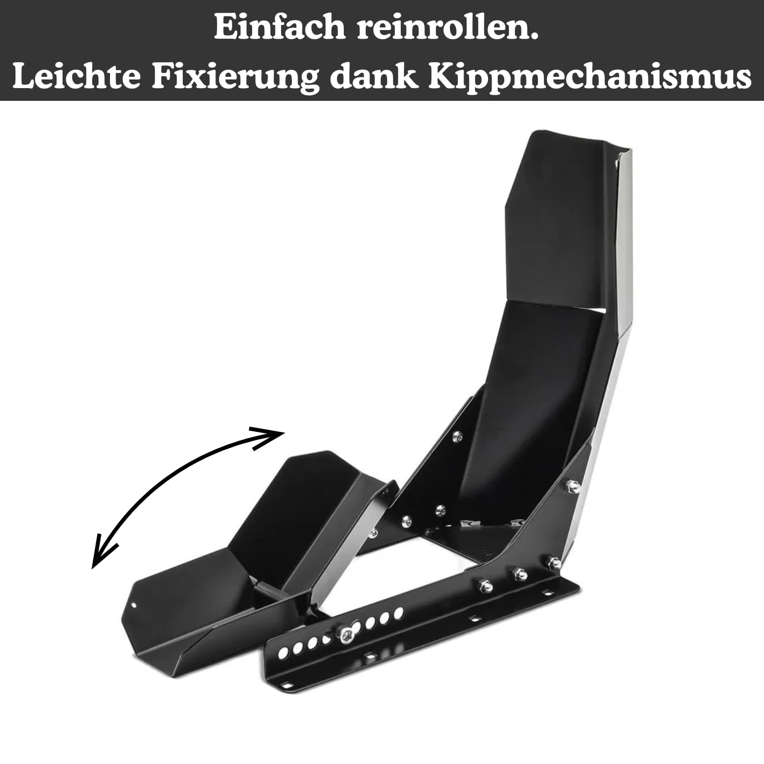 ConStands Easy Transport Fix - Motorrad Wippe Schwarz für Anhänger Vorderrad Transportständer Motocross Roller