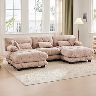 Zepneiy Divano ad angolo confortevole, divano componibile, grande divano a 5 posti, grande zona soggiorno, imbottitura 100% memory foam, tessuto vellutato, costruzione robusta (Kaki)