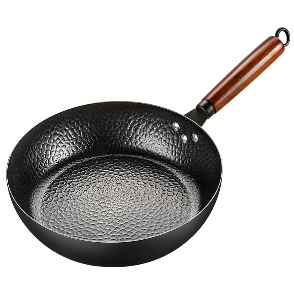 Hndhbfgrt Non-Stick 28cm Frying Wok Pan Uncoated Iron Pan Handmade Cast Induction Pot for Steaks Pancakes Cooking Kitchen Cookware