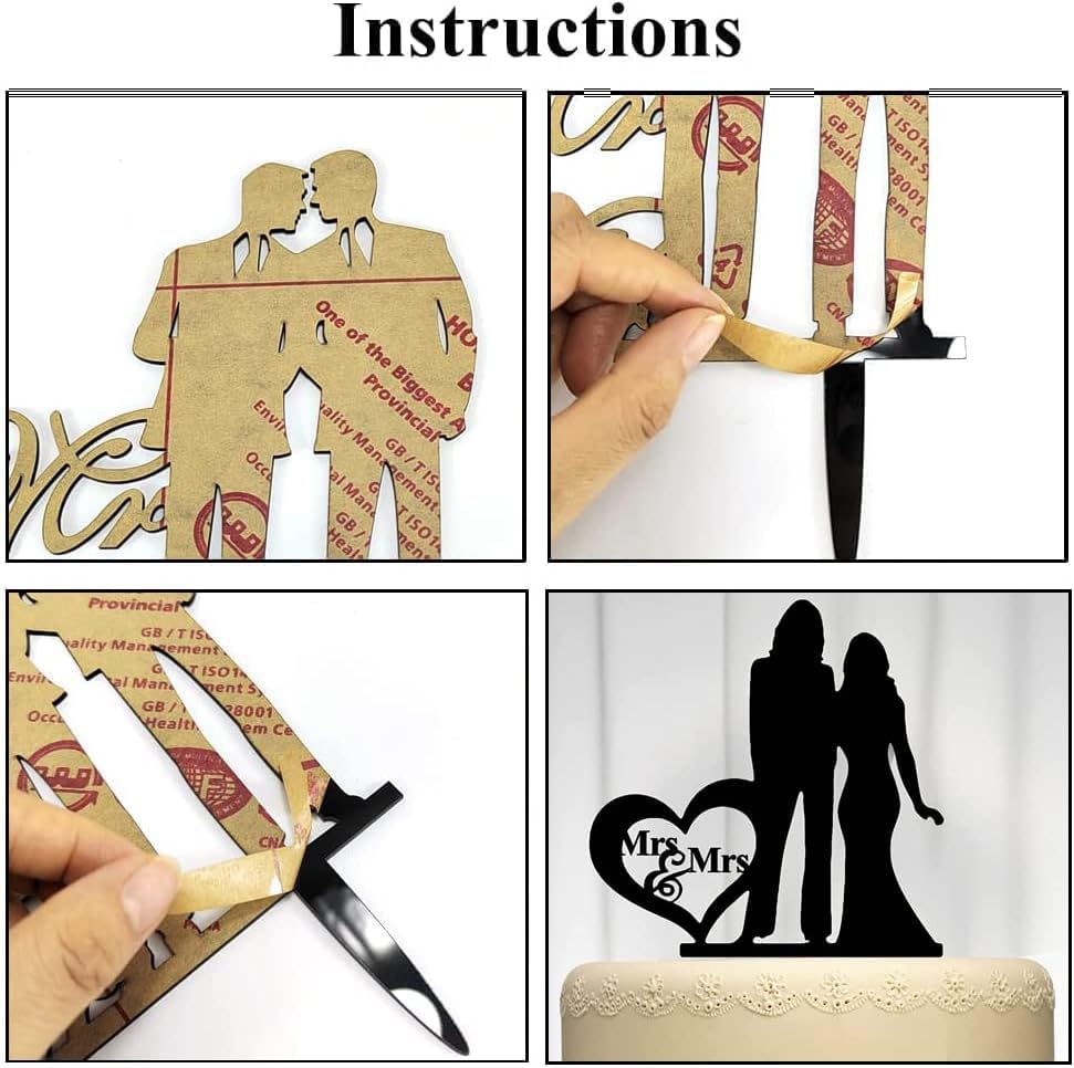 Décoration Gâteau Mrs & Mrs Lesbienne - Topper Mariage Noir Acrylique Pour Couple De Femmes