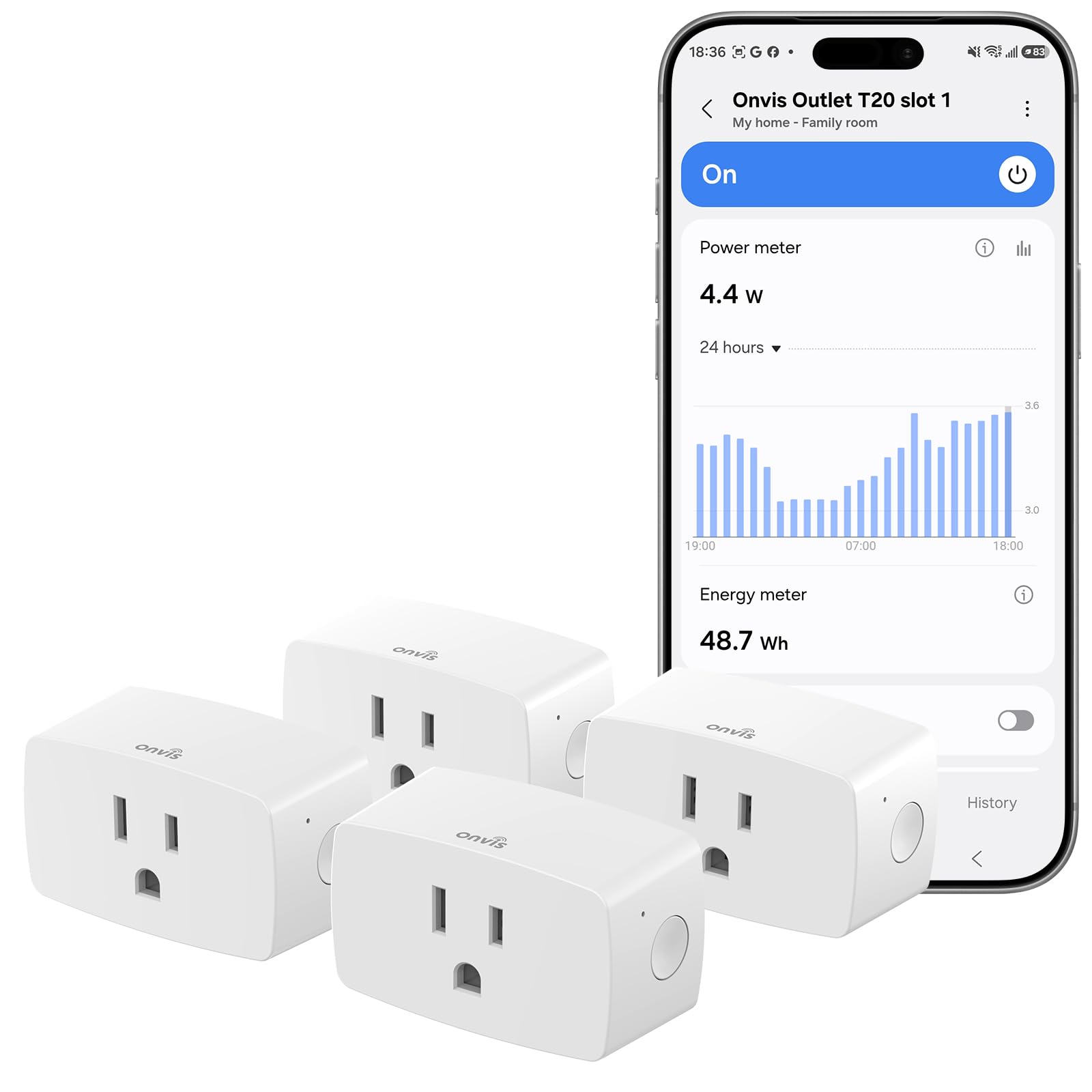 ONVIS Smart Plug with Energy Monitoring, Matter Over Thread, App & Voice Control (4Pac