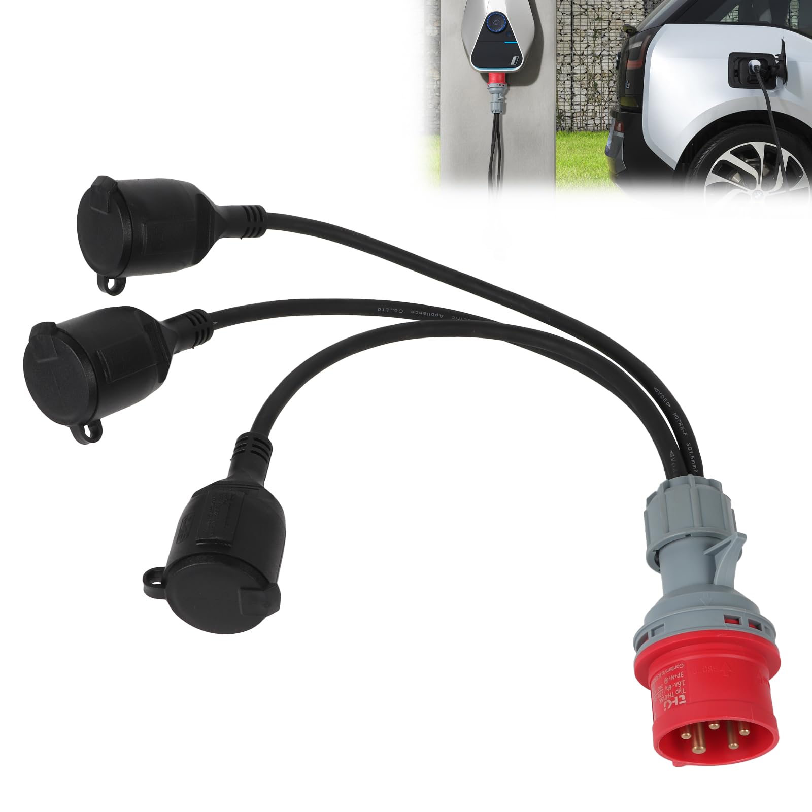 Adaptateur CEE courant fort 16 A vers 3 x 230 V femelle 400 V, 3 x 2,5 mm², 5 broches, répartiteur de courant fort, pour camping, câble adaptateur CEE pour industrie, extérieur (noir)