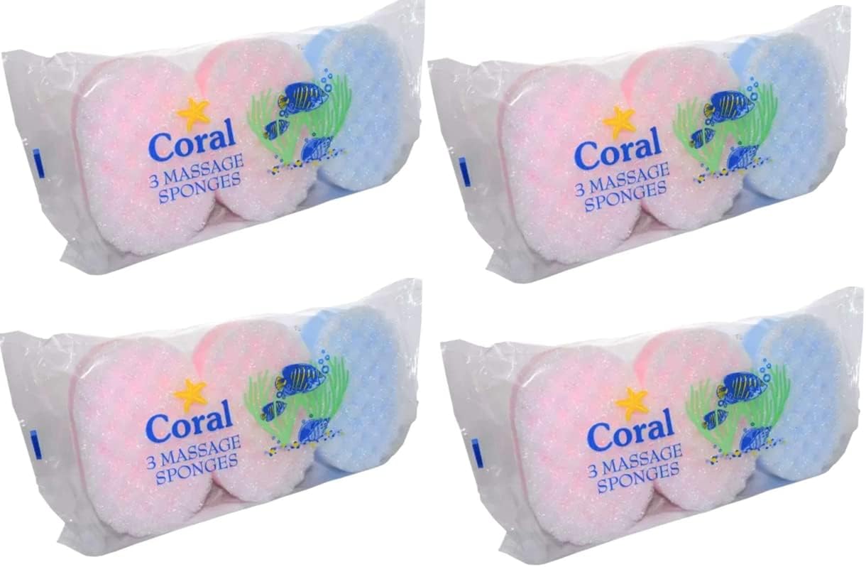 12 x Exfoliating Bath Sponge for Adults and Kids, 4 Packs of 3 Massage