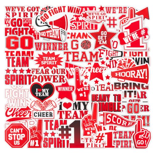 Feuid Gniea Red Team Spirit Stickers, 50Pcs Go Team Sports Decals for Kids