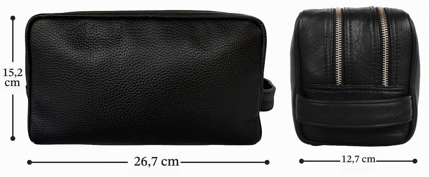 Kulturtasche Leder Damen & Herren - Kulturbeutel Reise Vollnarbenleder | Rasier Waschtasche, wasserabweisend, 2 Fächer, Kosmetiktasche, YKK Reißverschluss, Reise Organizer, TSA Leather Toiletry Bag