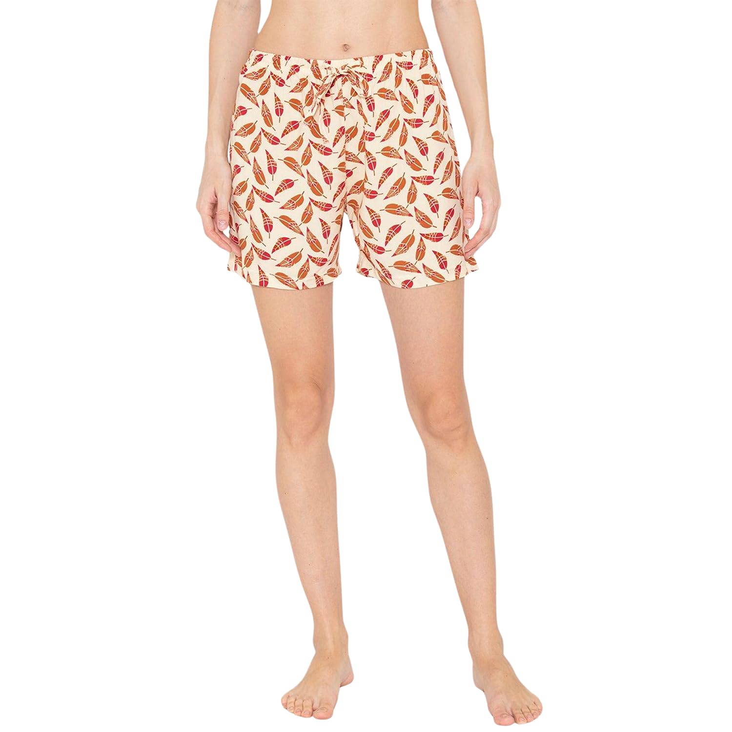 bonjour Women Printed Cotton Lounge Shorts|Soft Breathable Fabric|Elastic Waistband with Adjustable Drawstring Ivory-picture-12
