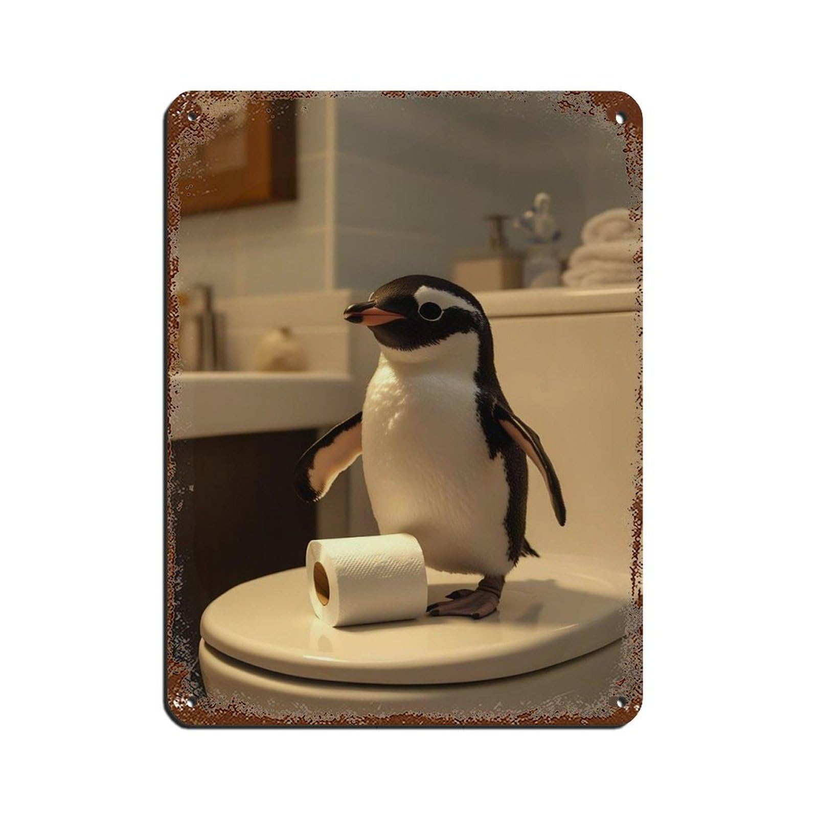 Cute Penguin Bathroom Retro Poster Metal Tin Sign Chic Art Retro Iron Painting Bar People Cave Cafe Family Garage Poster Wall Decoration 12x16inch(30x40cm)