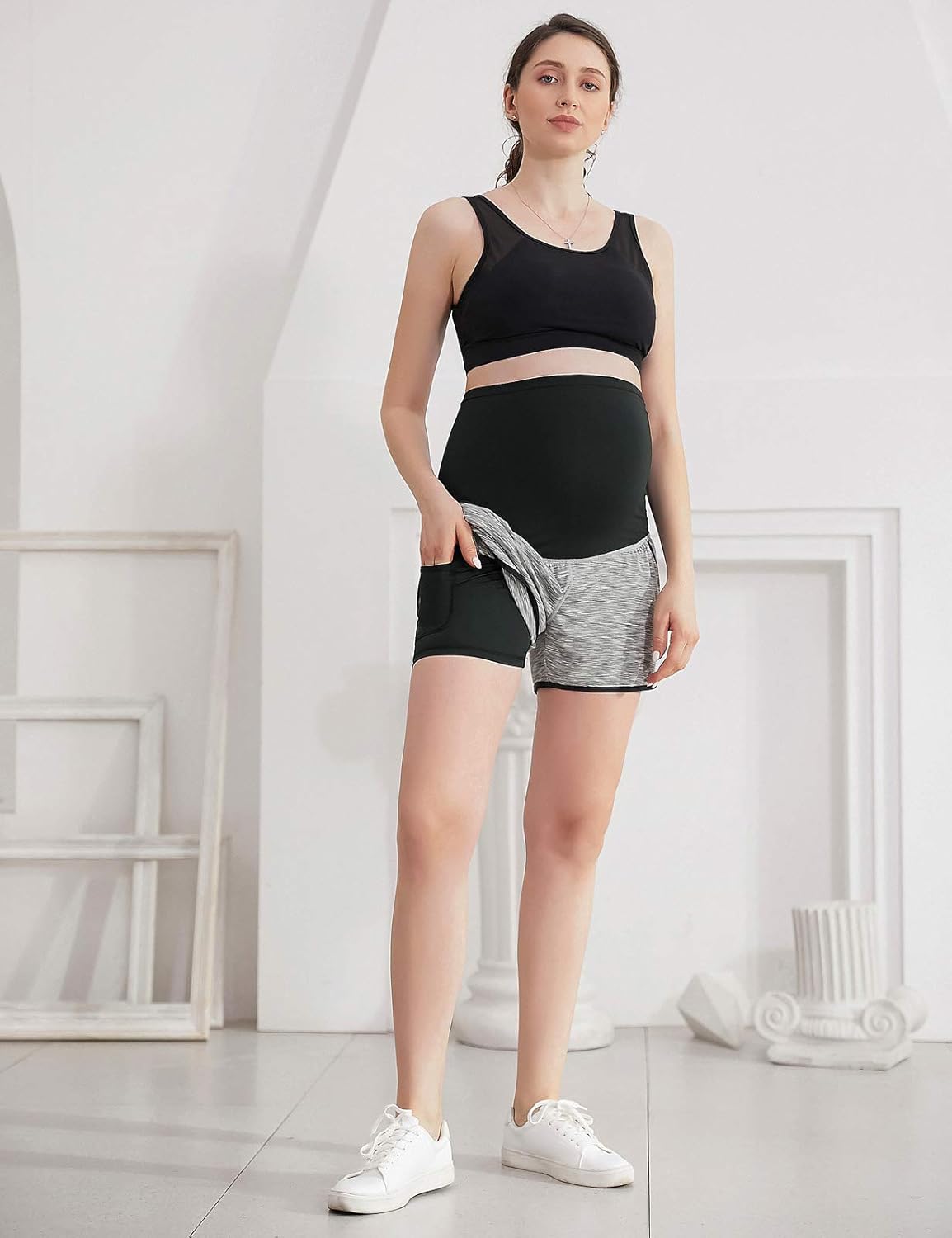 Maacie Maternity Shorts Full Panel Workout Shorts Double Layer Drawstring Waist at  Women’s Clothing store
