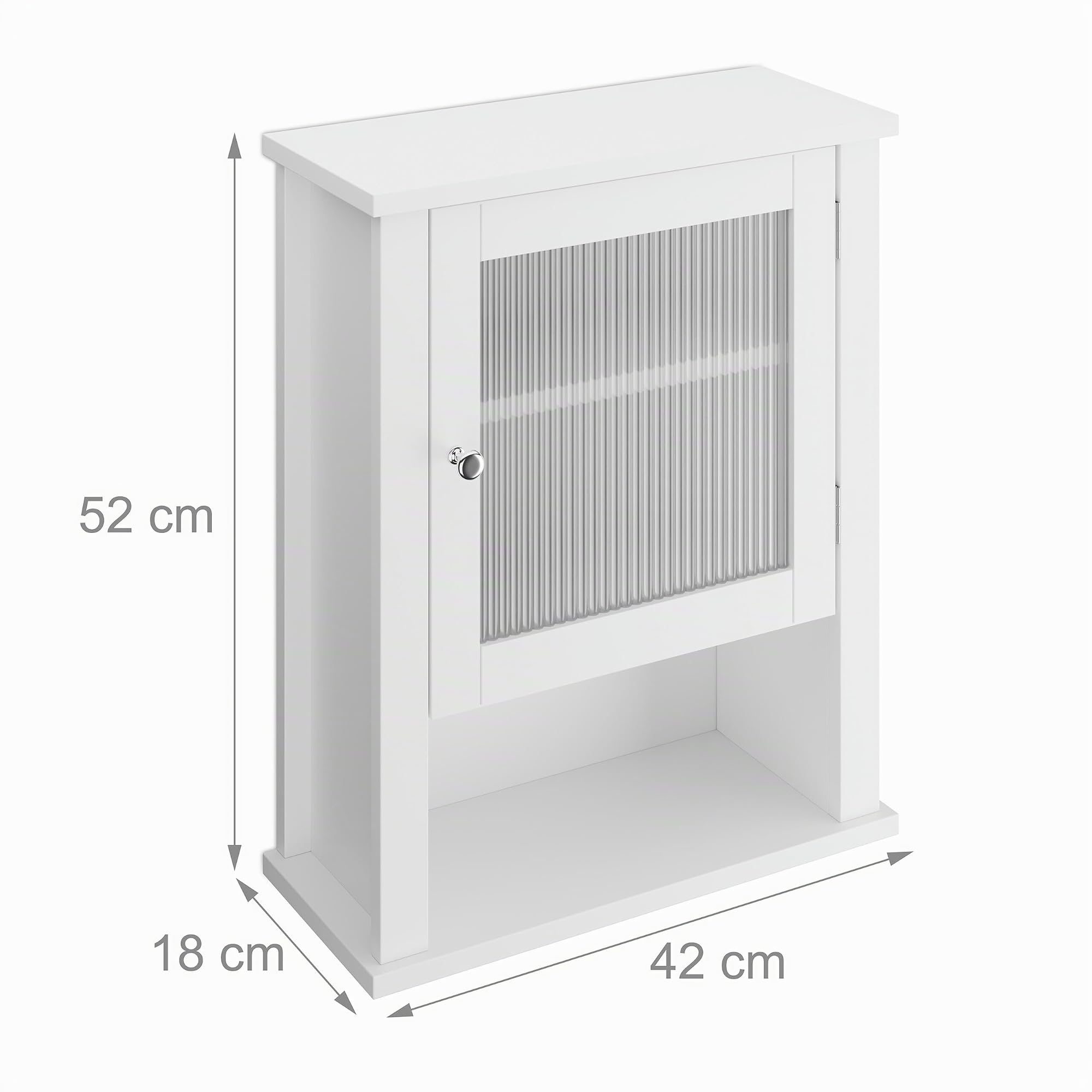Relaxdays Mobiletto da Bagno Pensile, 3 Ripiani e Anta in Acrilico, Armadietto da Parete, MDF, HLP: 52x42x18 cm, Bianco