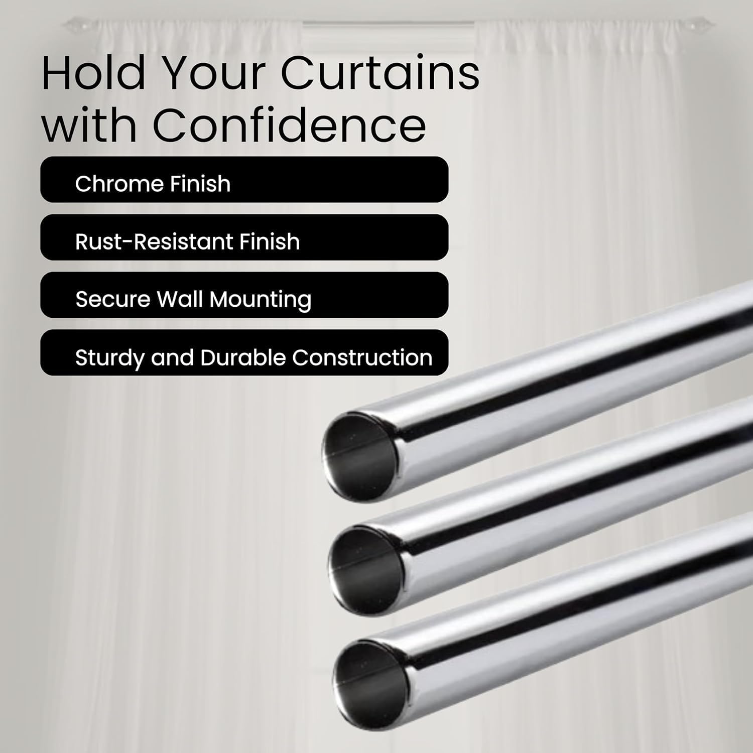 Stainless Steel Curtain Rod - Silver & Chrome -4