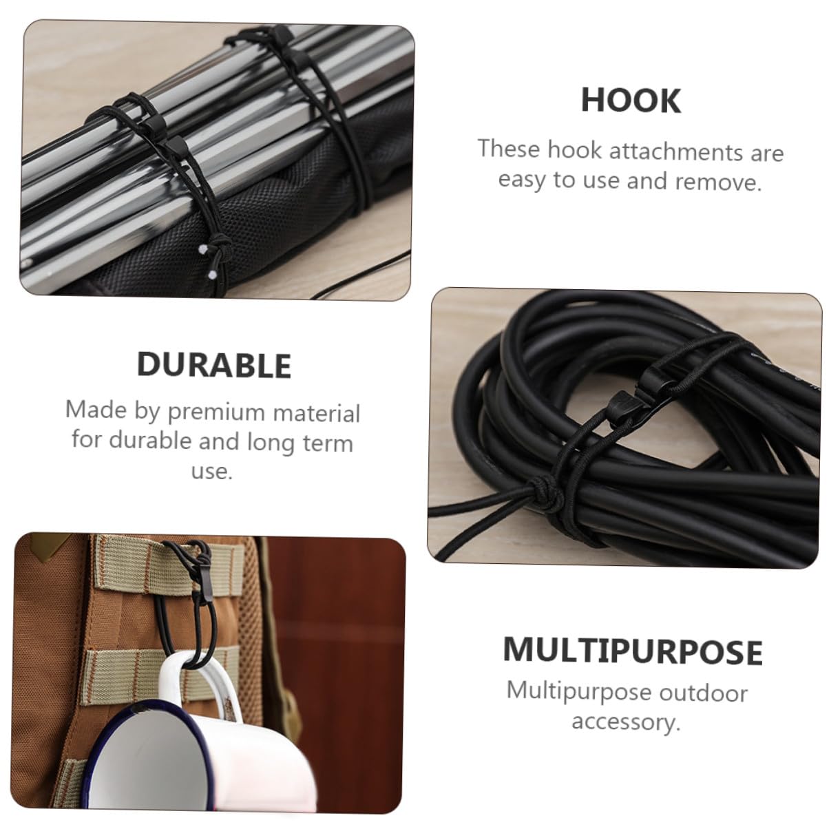 SUPVOX 90pezzi Ganci con Corda Elastica Strumenti di Gestione Strap per Zaino e Accessori Outdoor Facili da Usare e Leggeri per Organizzazione e Sicurezza dei Cavi e Cinghie