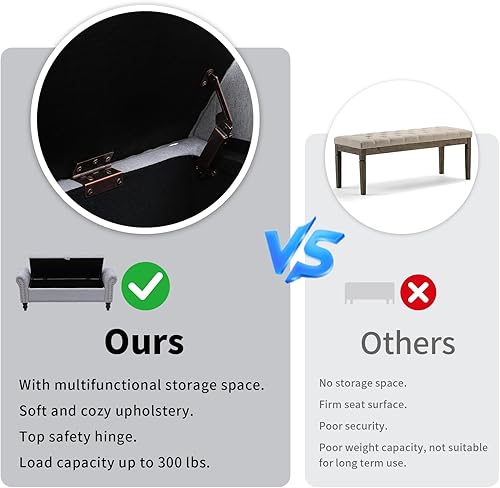 Miniatura 9 de Banco otomano de almacenamiento con brazos, banco de extremo de cama para dormitorio, banco de almacenamiento con botones para entrada, sala de