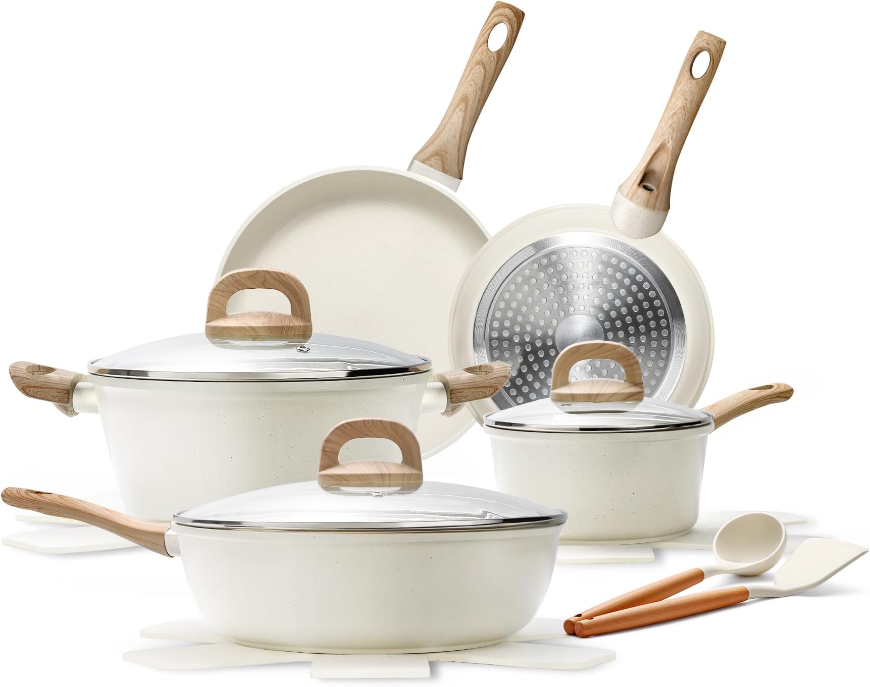 EWFEN 14 Pcs Pots and Pans Set, Nonstick Cookware Set, Kitchen Cookware Sets, Non Toxic Ceramic Cookware Sets, Pots and Pan Set Nonstick Cookware Set, Oven and Dishwasher Safe