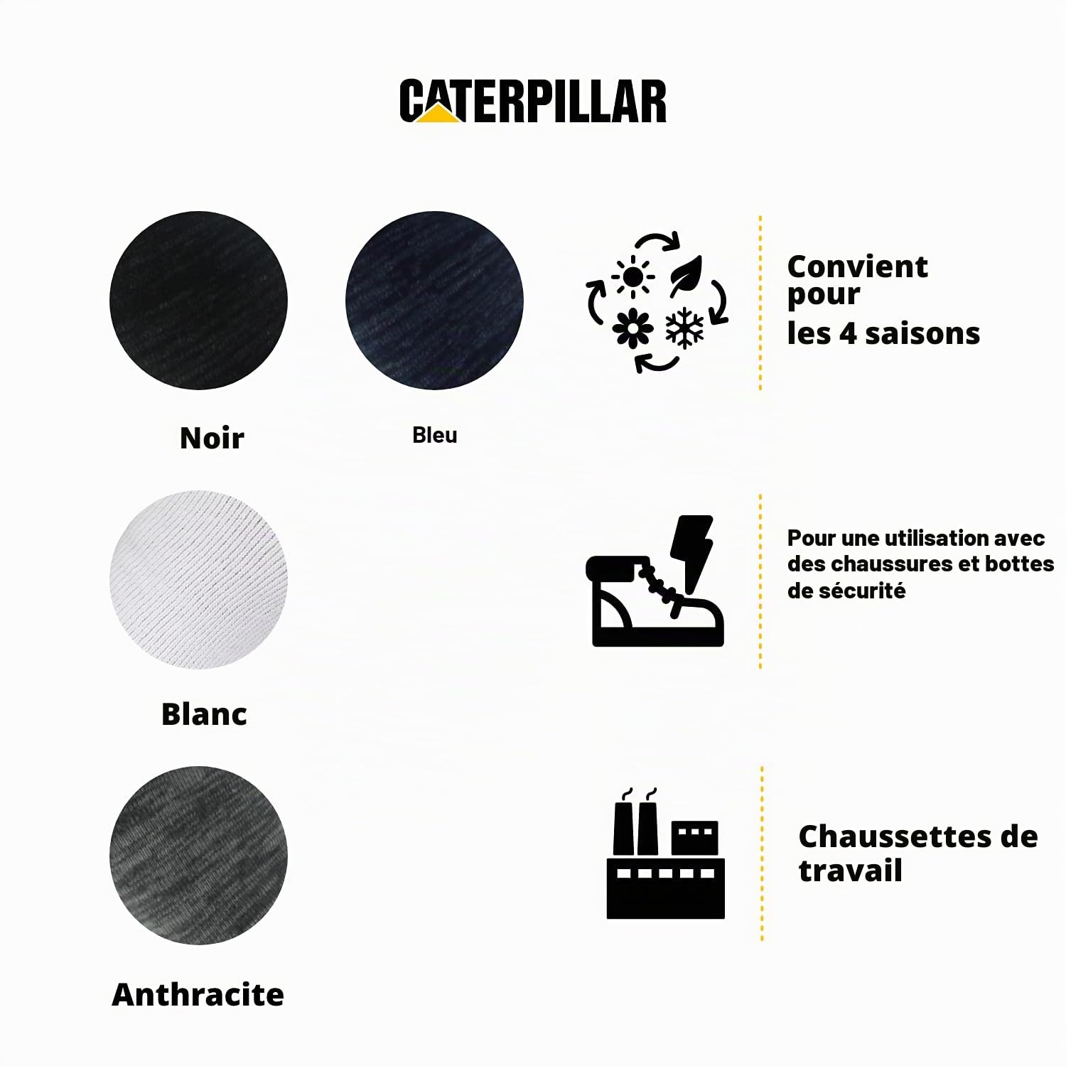 Caterpillar 6/12 Paires Chaussettes Travail Sneaker Hommes Prévention des Accidents Talon et Pointe Renforcées Coton