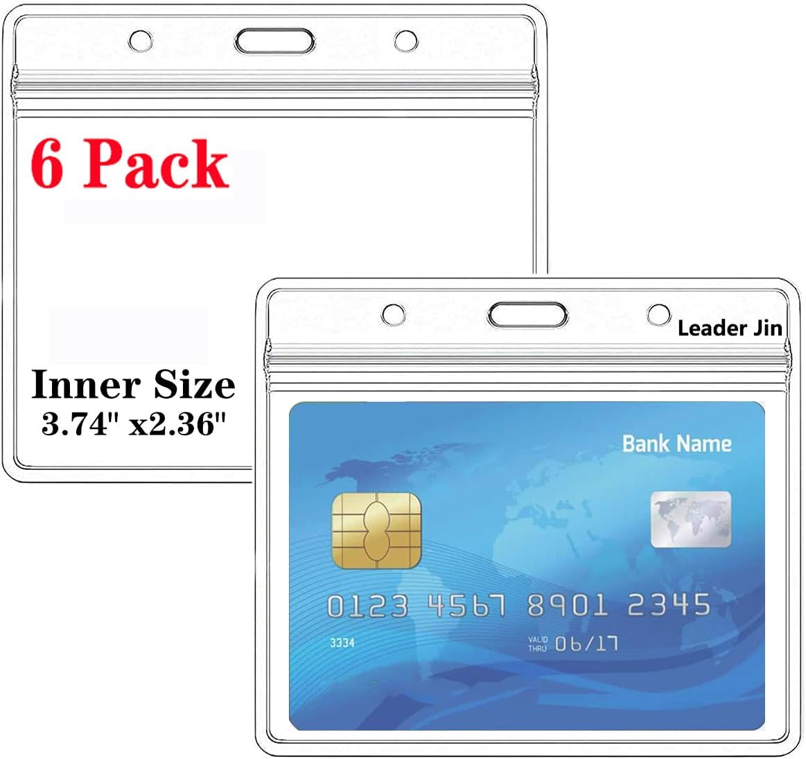 Extra Thick Horizontal ID Card Name Tag Badge Holder with Waterproof Type Resealable Zip (2.36 x 3.74 Inches Small Size, 6Packs)