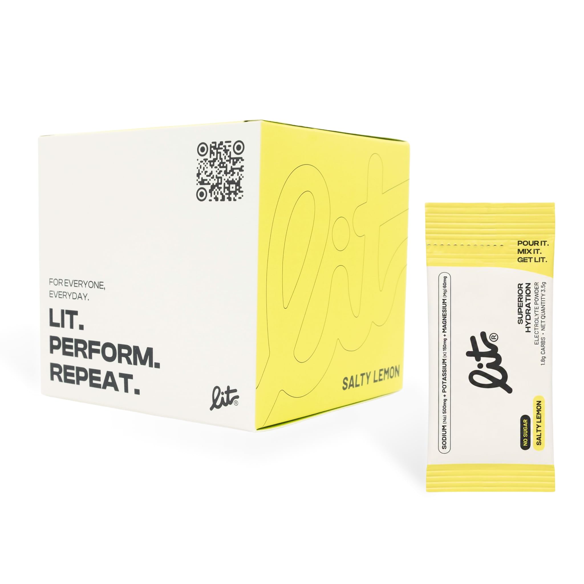 LIT® Electrolitos en Polvo Sin Azúcar - 30 Sobres Sabor Salty Lemon - Sodio, Potasio y Magnesio - Hidratación para Deporte, Recuperación, Enfoque, Calor