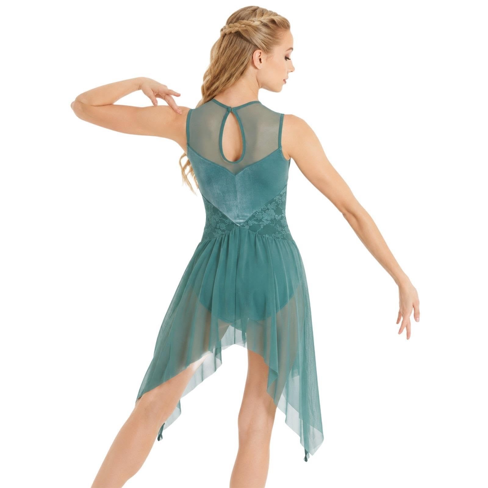 Abito danza lirica donna teen, pizzo, schiena goccia, orlo asimmetrico