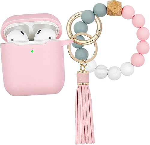 Vista 49 de Funda compatible con AirPods, funda protectora de silicona suave con llavero de pulsera, compatible con Apple AirPods de 2ª