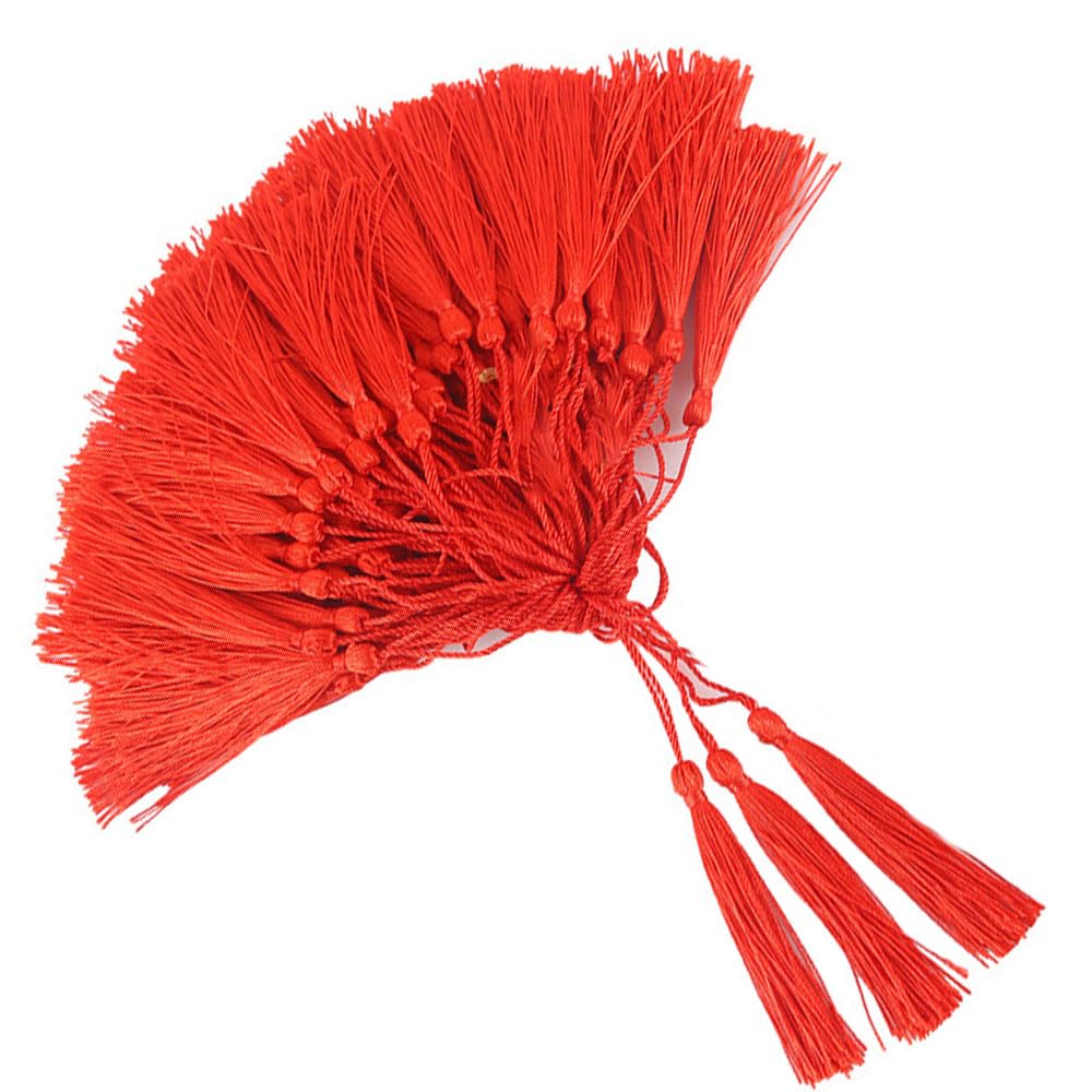 Mini Tassels,100 Pcs Handmade DIY Tassels,Silk Handmade Soft Tassel Silk Thread for DIY Projects, Jewelry Making, Jewellery Making,Decoration, Bookmarks (Red)