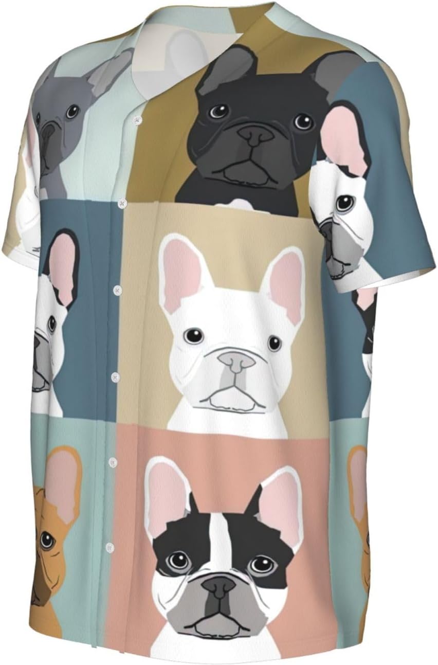 French Bulldog Stylish Softball Jersey,Personalized and Breathable Baseball Button Down for Men for All Seasons and Occasions