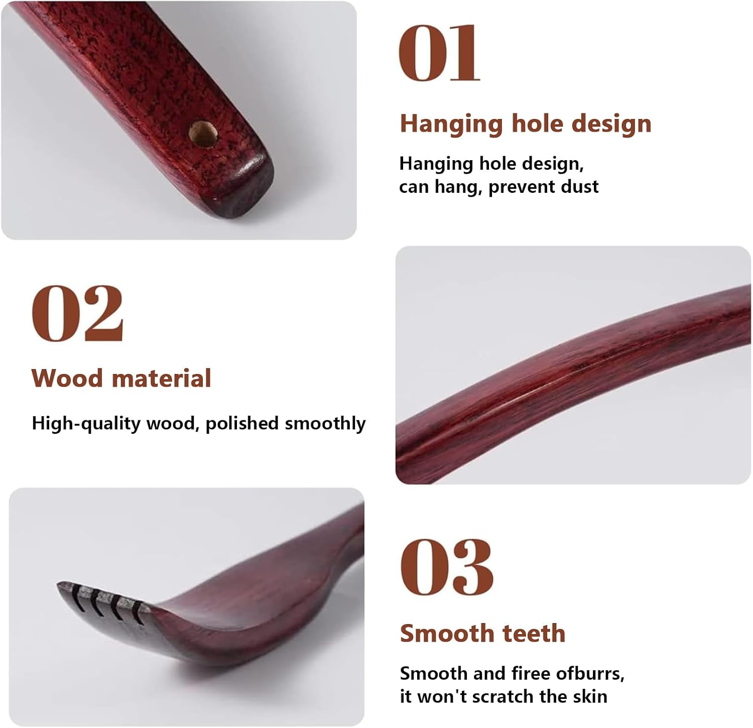 Back Scratcher Wood Tool - Ergonomic Handheld Massager with Hardwood Rake | Sturdy Long Handle for Hard-to-Reach Areas, Promotes Relaxation, Reduces Stress Soothes Itchy Skin 17.72x1.18 in