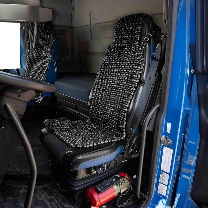 ZONETECH Funda de asiento con cuentas para refrigeración, cojín de masaje, asiento de automóvil, cuentas de madera natural para semircamión,