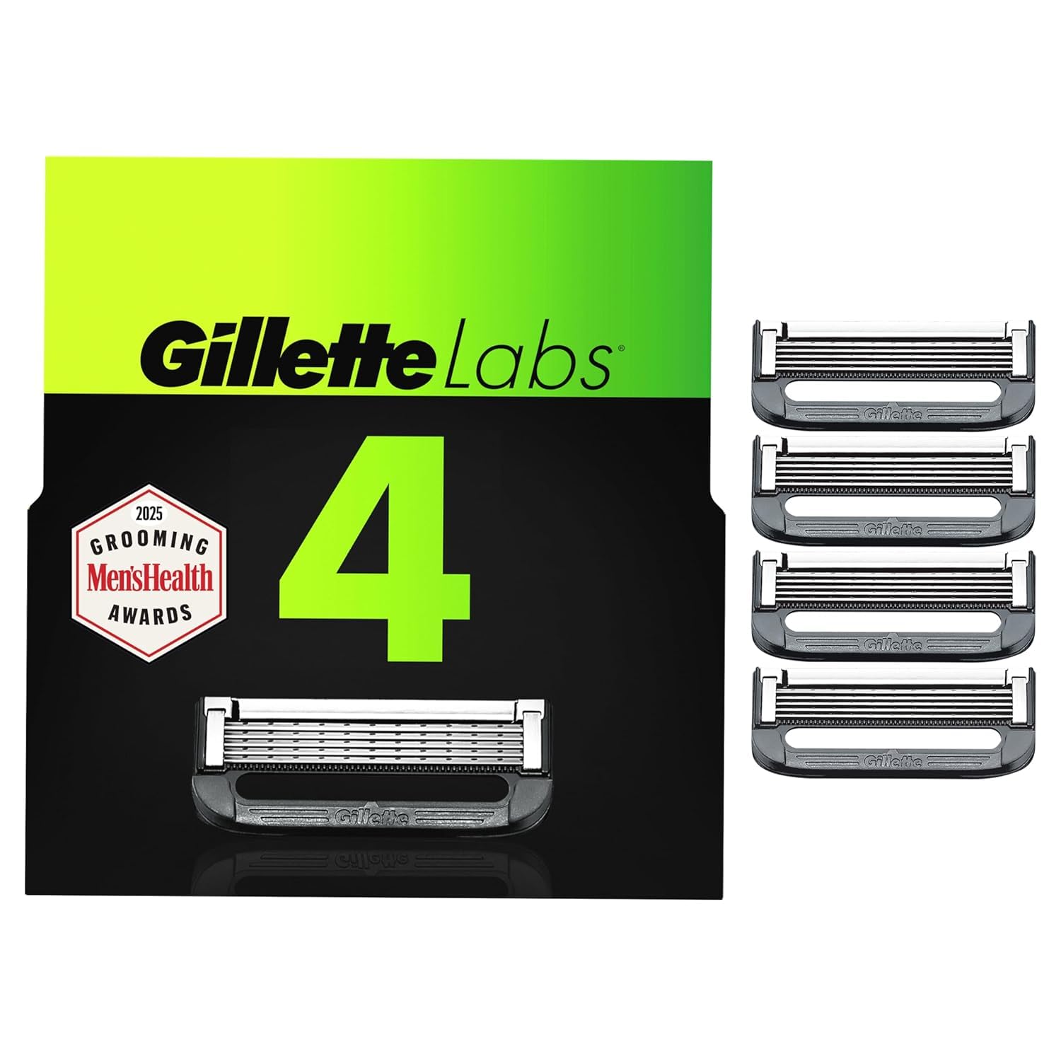 Gillette GilletteLabs Men's Razor Refills with Exfoliating Bar, Compatible Only with GilletteLabs Exfoliating Bar and Heated Razor Bar, 4 Razor Blade Cartridges