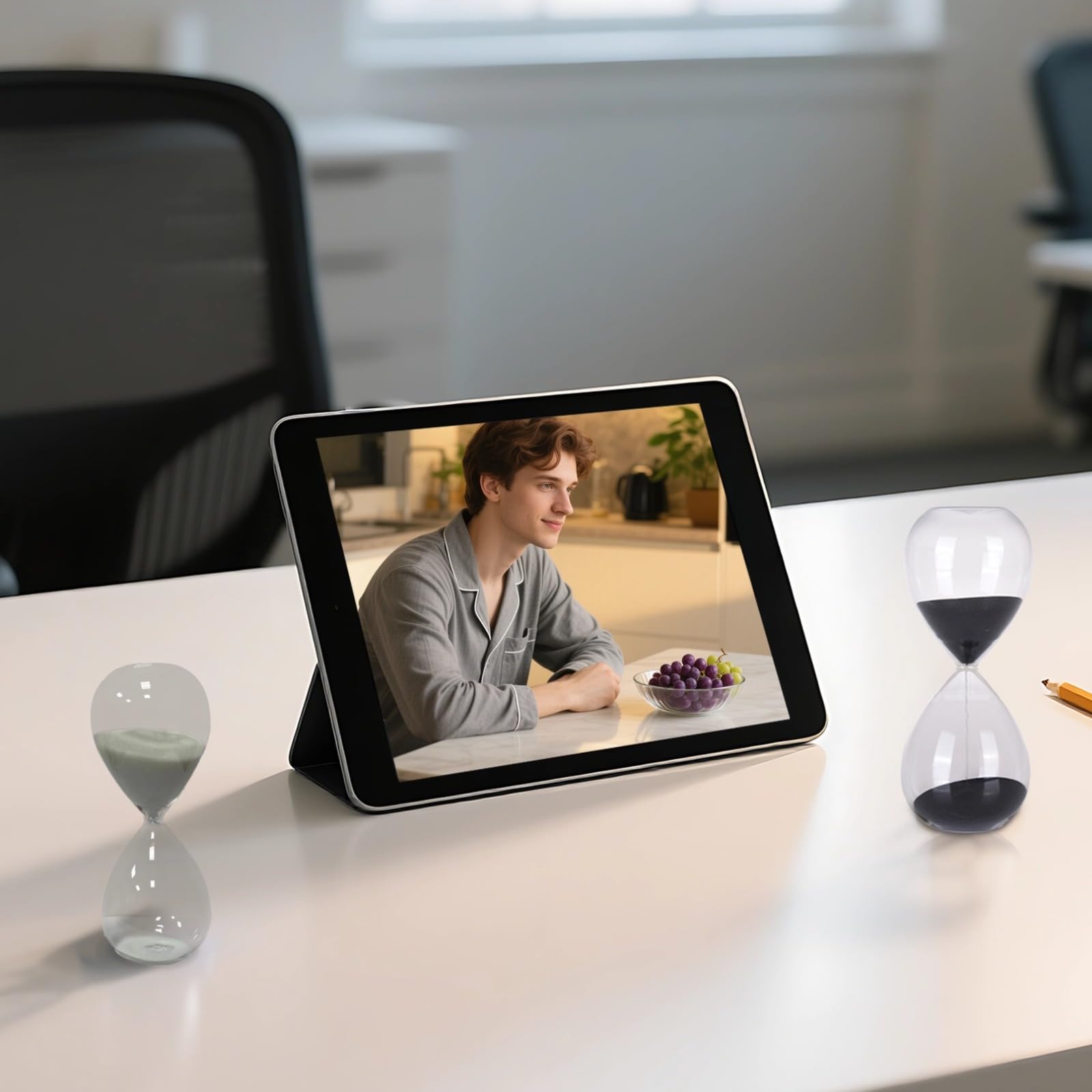 2 STK. Sanduhr-Timer für Zuhause und Büro, Set mit 5 Minuten und 30 Minuten, Glas-Sanduhr mit schwarzem und weißem Sand, dekorativ für Schreibtischzubehör und Geschenkideen