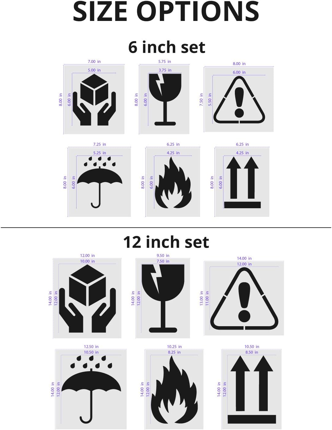 Stencil Stop Shipping, Handling, and Packaging Stencil Set - DIY Box Labeling Icons for Fragile Shipments, This Side Up Symbol (6 inches)