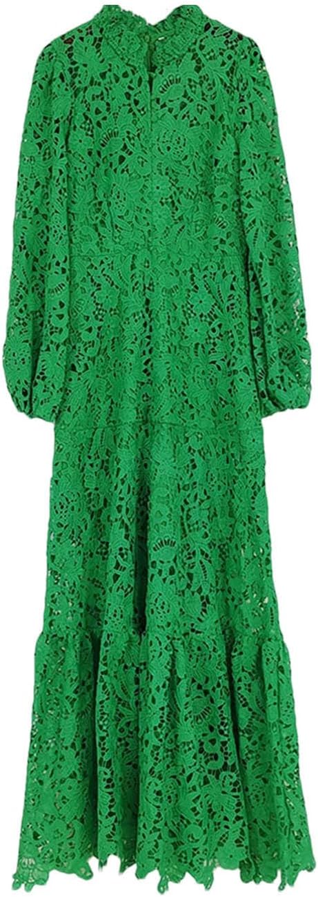 Size XXL...Generic Women's Solid Color Round Neck Hollow Long Sleeve Dress Suitable for Travel Parties