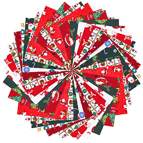 30 Pieces Christmas Fabric Bundle Sewing Square Patchwork Precut Fabric Scrap Craft Fabric Bundle Patchwork Floral Printed Squares 10 x 10 Inch for DIY Christmas Stocking Tree Coaster