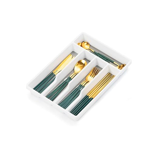 Cutesun Silverware Drawer Organizer Tray, Desktop Plastic Drawer Storage, Cutlery Storage for Kitchen Drawer, Flatware and Utensil Holder Divider for Spoons Forks Knives Tableware, 5 Compartment, Gray