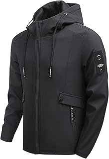 YHEGHT Jaqueta masculina masculina casual outono e inverno com capuz e bolso de manga longa à prova de vento à prova d'água