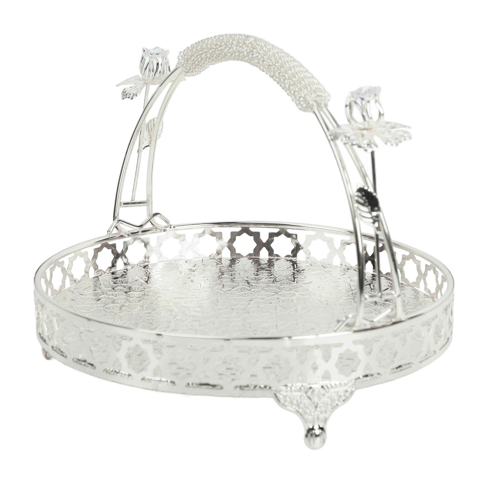 Fruit Tray, Serving Platter Round Shape Widely Used Carved Pattern Large Capacity Retro Style for Cafe Bar (Silver Color Meduim Size) - Image 4