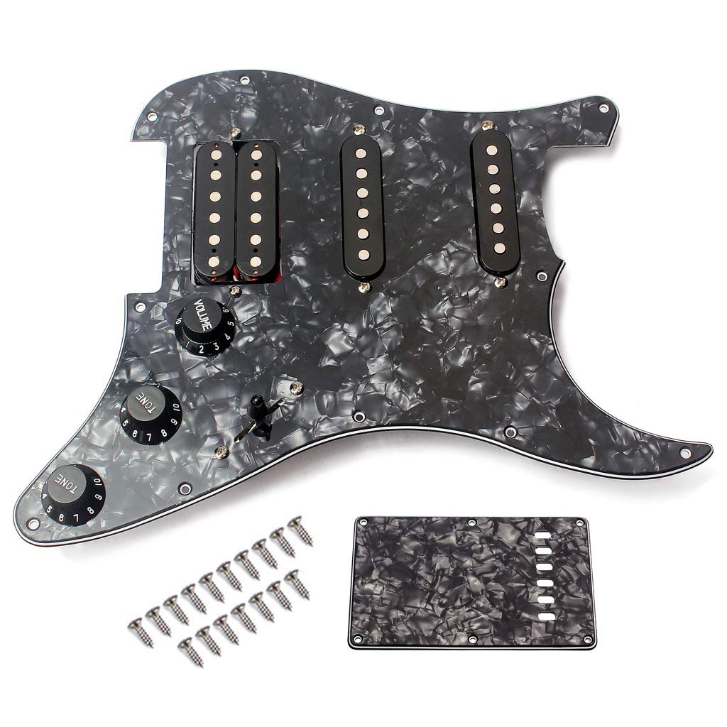 Alnicov Pickguard do gitary elektrycznej, 3-warstwowy, wstępnie okablowany, zestaw przetworników Humbucker do gitary, czarna perła