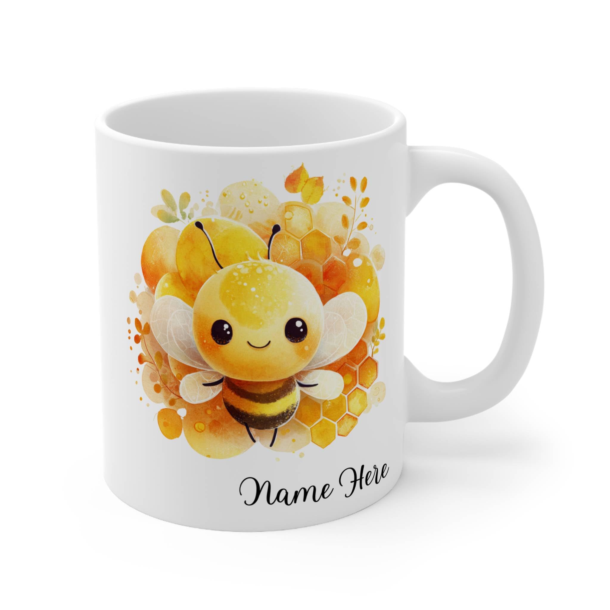 Personalised Bee Mug with Name, Cute Honey Bee Design Custom Mug, Gift for Her, Birthday Gift, Girlfriend, Wife, Bumblebee Lovers, 11oz Ceramic Coffee Cup (White 11oz, Mug)