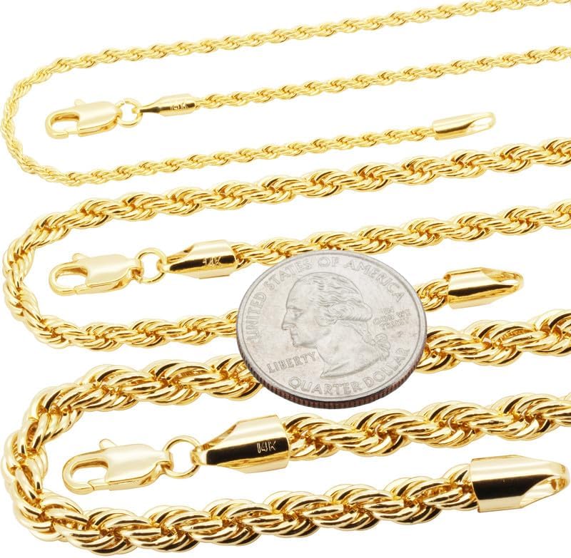 14K Gold Filled 1.5-6MM Rope Chain Necklace Bracelet For Women & Men 8″-24″