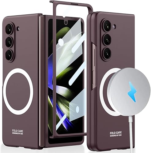 NINKI Funda ultradelgada compatible con Samsung Galaxy Z Fold 5 con protección de pantalla, color rojo vino, a prueba de golpes, funda delgada de