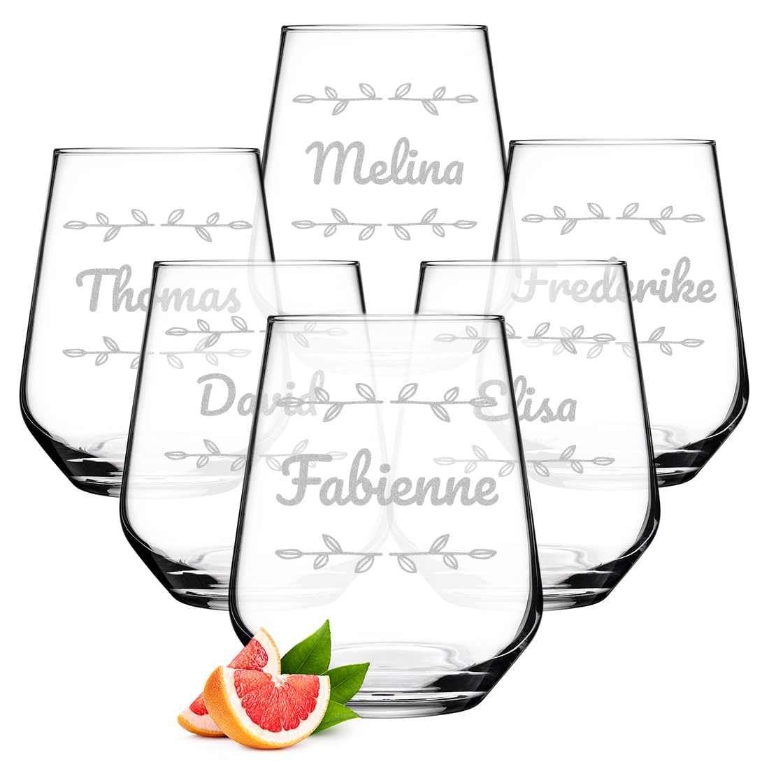 polar-effekt Trinkgläser Set 425 ml 6-teilig mit personalisierter Gravur - Wasser-Gläser für Saft und Cocktails - transparentes Saftglas - Geschenk zum Geburtstag