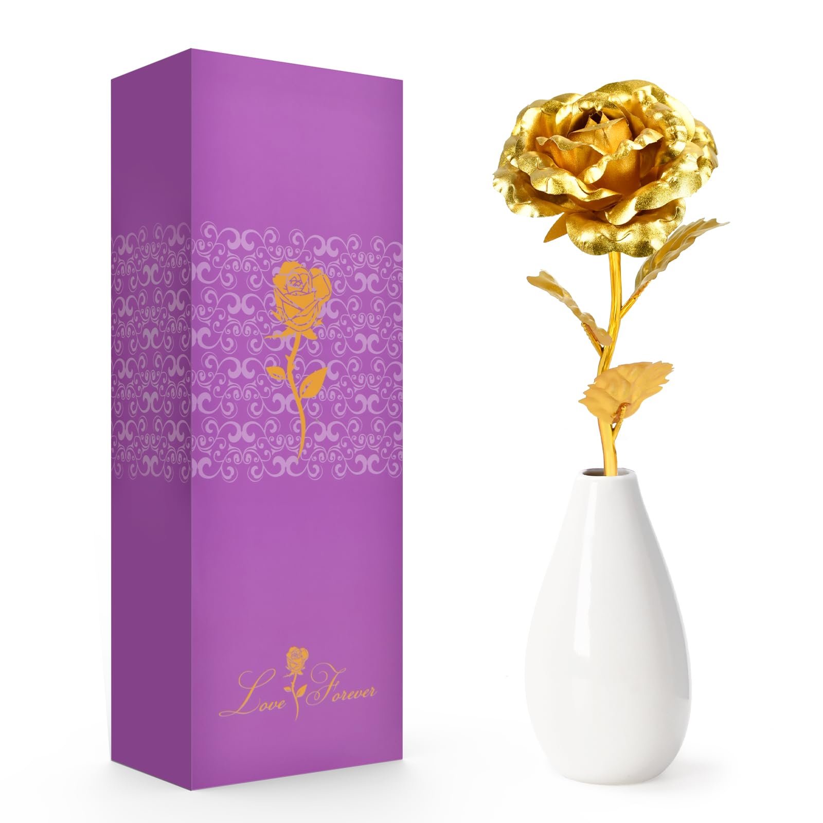 Muttertagsgeschenk Geschenke für Mama, Muttertagsgeschenk Personalisiert Galaxy Rose Blume mit Vase Geschenke von Tochter Sohn, Mama Geschenk für Muttertag Weihnachten Valentinstag Geburtstag(Gelb）