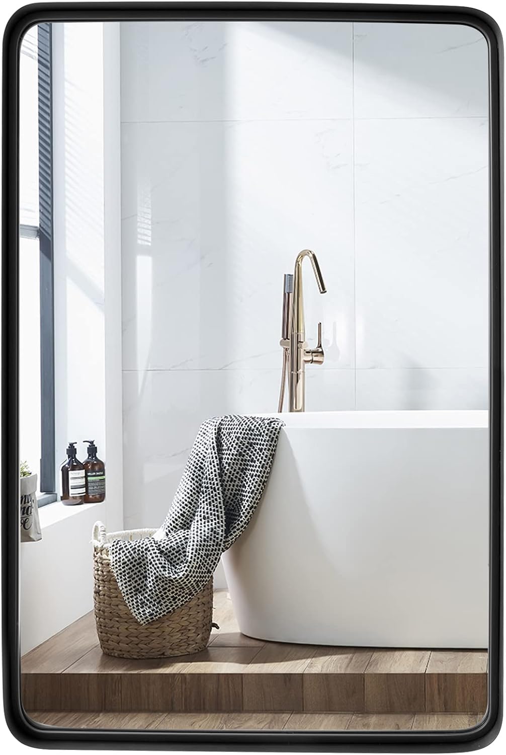 LOKO 22 x 30 Inch Bathroom Mirror, Rectangle Decorative Wall Mounted Bathroom Vanity Mirror with Metal Frame, Small Wall Mirror for Bathroom, Living Room or Bedroom, Black