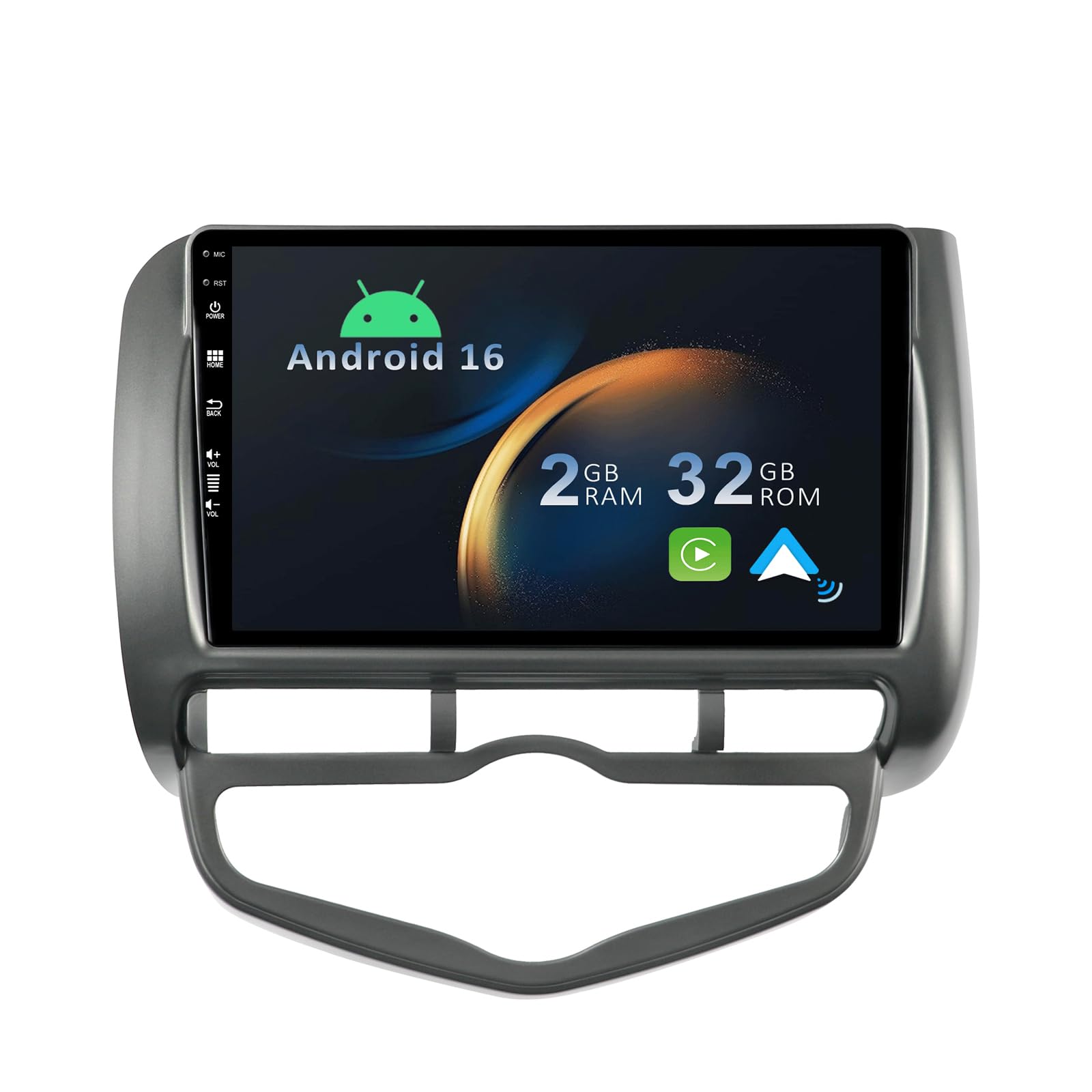 [2+32G] Android 16 2 Din Radio con navigazione per HONDA Jazz City 2002-2007-[Integrato CarPlay/Android Auto/DSP/GPS/Bluetooth 5.0/MirrorLink/Controllo del volante]-IPS 9" Touch screen