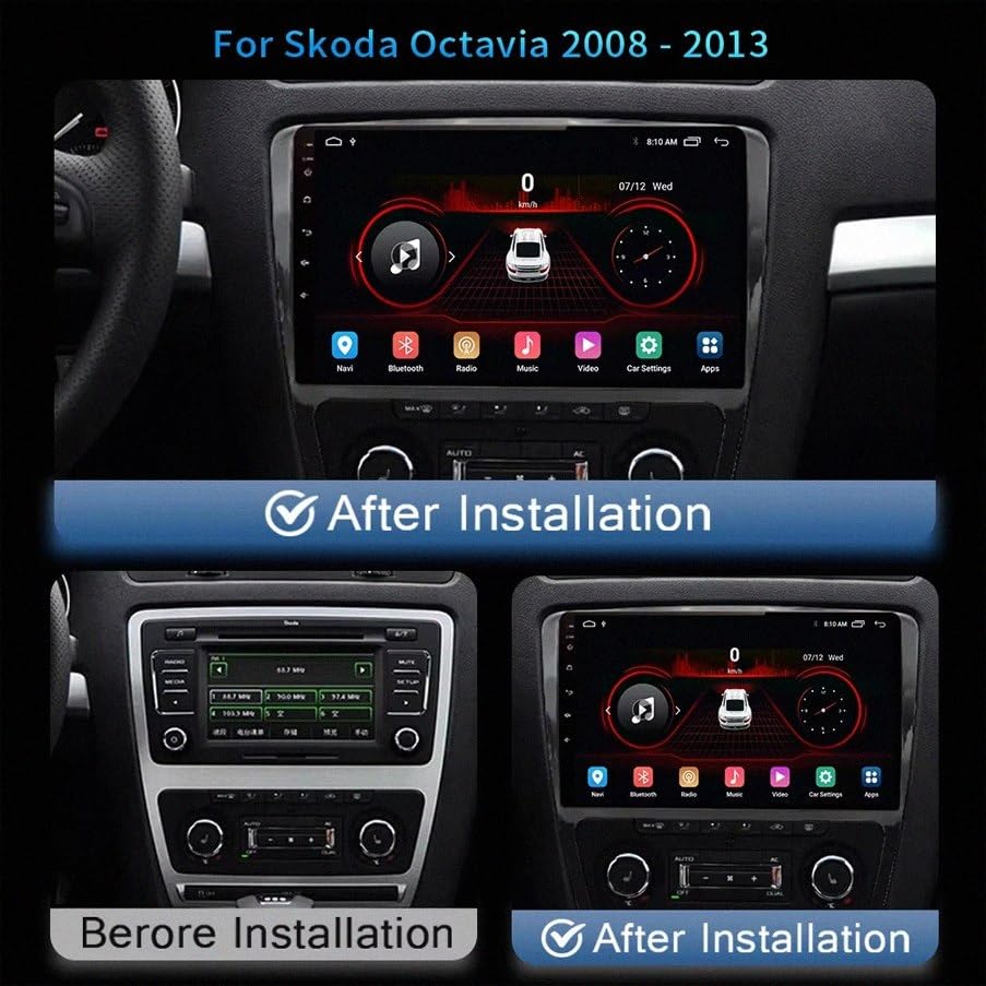 Pantalla para coche con Carplay y Android Auto para Skoda Octavia 2 2008-2013 2