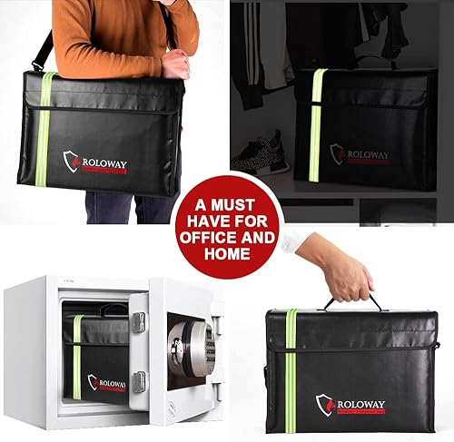 Miniatura 18 de ROLOWAY Bolsa grande (15 x 12 x 5 pulgadas) ignífuga con tira reflectante, resistente al agua, bolsa de documentos ignífuga, segura