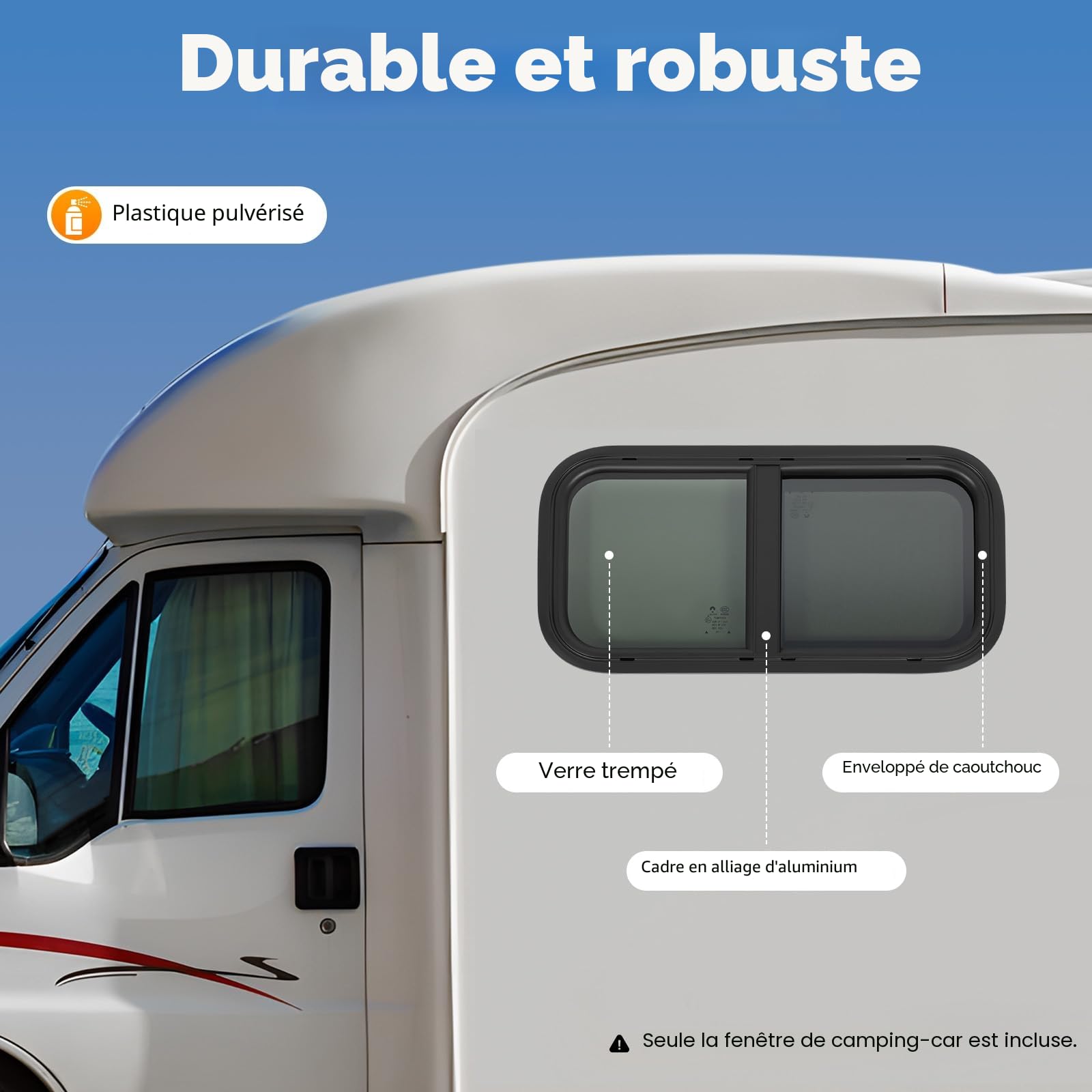 Fenêtre camping-car imperméable 700 x 400 mm Serrure mécanique Fenêtre coulissante pour caravane Fenêtre latérale 25 % Transmittance du verre Moustiquaires Contre les moustiques et insectes Pour