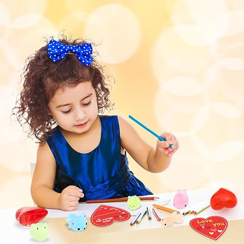 Miniatura 5 de Paquete de 28 tarjetas de regalo para el día de San Valentín con corazones rellenos de mochi que brillan en la oscuridad, para intercambio de aula