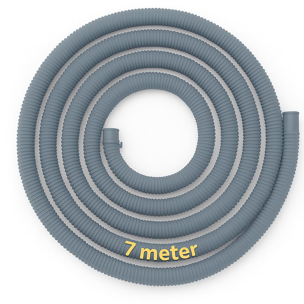 SBD 7 Meter easyfit Top load Fully/Semi Load Washing Machine Outlet Drain Waste Water Hose Flexible Hose Pipe| Corrugated Leakagefree Flexible Drain Outlet Pipe (Pack Of 1) (Grey, 7Mtr)