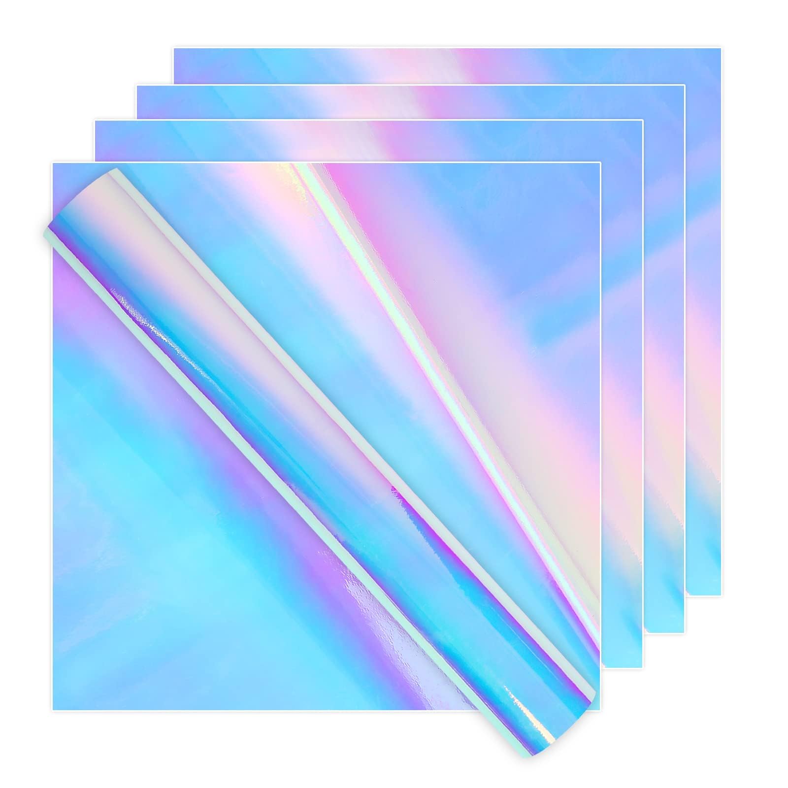 IModeur Opal Permanent Holographic Vinyl Bundle (5 Pack, 12” x 12”) Permanent Adhesive Sheets for DIY Crafts, Party Decoration, and Car Decal -Holographic Vinyl for Cutting Machine